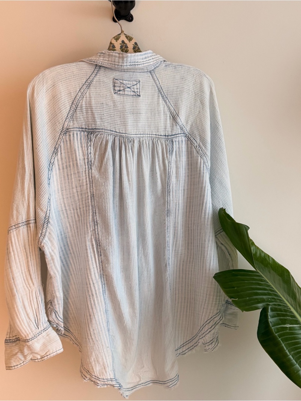 We The Free Light Blue & White Striped Button Down Shirt - Picture 3 of 4